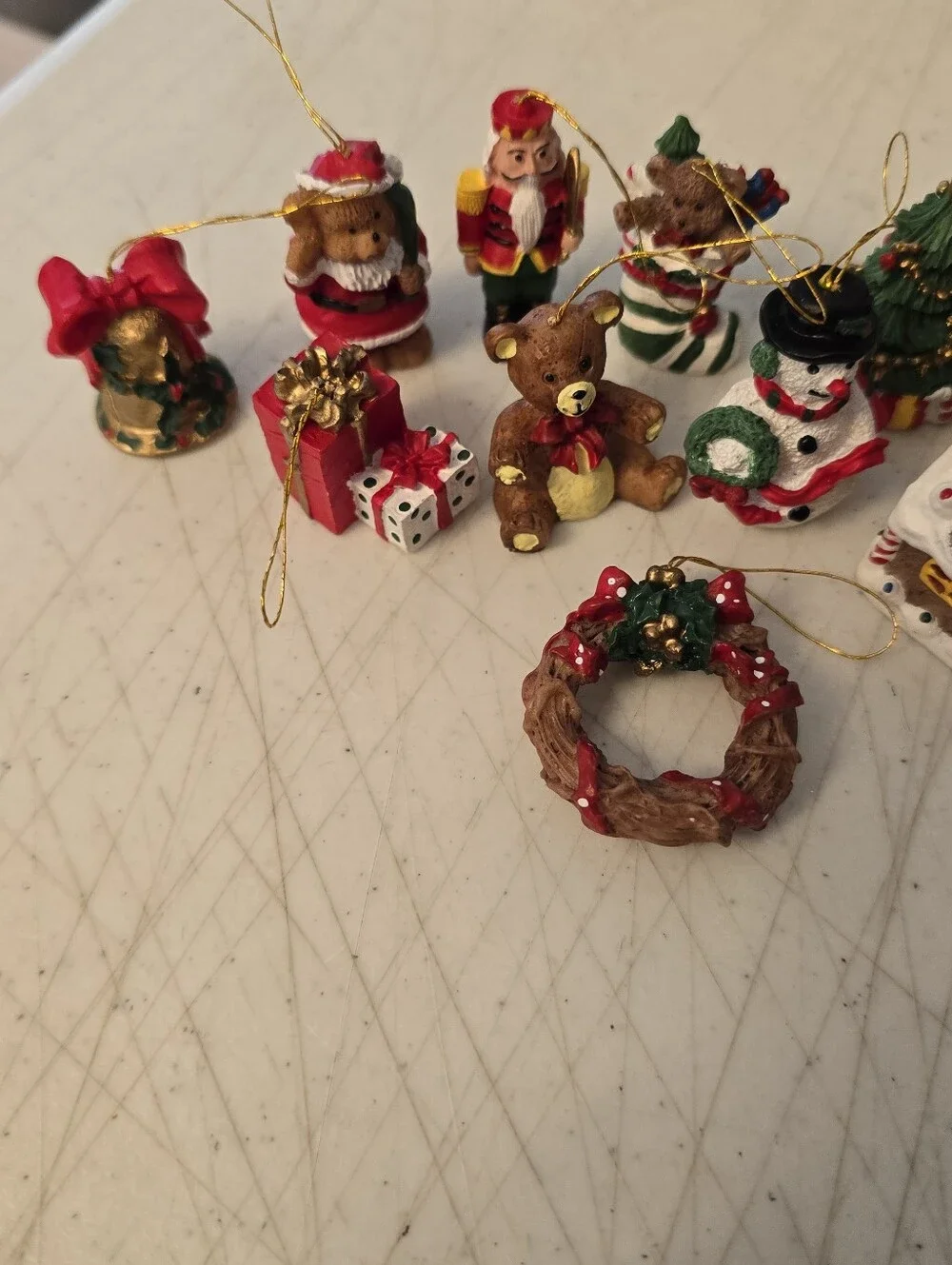 Lot of 12 Resin Miniature Christmas Ornaments Snowman Teddy Bear Nutcracker